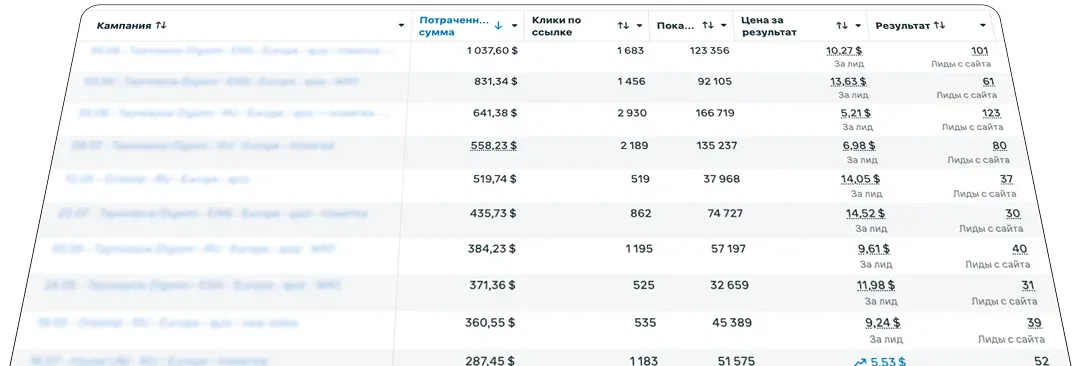Рекламный кабинет: 10 кампаний по таунхаусам в Тбилиси, цена заявки от 5,21 $